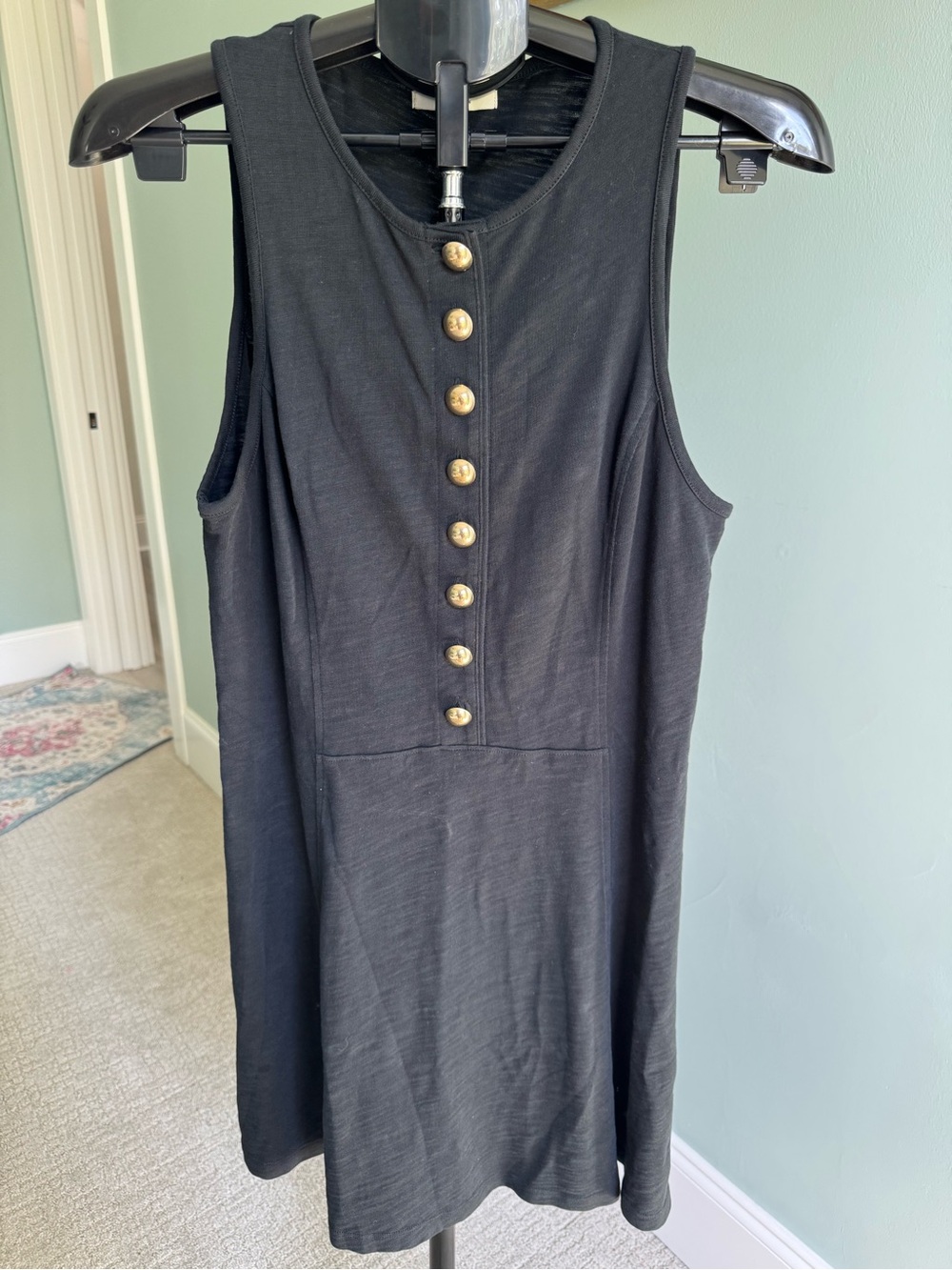 Nation LTD Jayna Sleeveless Mini Dress in Jet Black Gold Button Medium